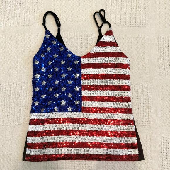 Third Wish medium sequin patriotic flag tank top stars & stripes TS 2957 - Picture 7 of 11